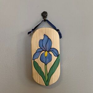 Wooden Plaque with Iris Flower Design